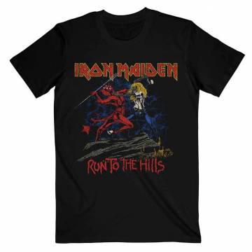 【予約商品】IRON MAIDEN バンドTシャツ ユニセックス: Number Of The Beast Run To The Hills Distress - BLACK
