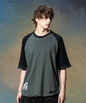 【予約商品】glamb(グラム)GB0225/CS12 : Damaged Raglan T-Shirt / ダメージラグランＴシャツ - Charcoal