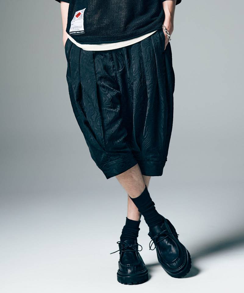 【予約商品】glamb(グラム) Marble Pleats Cropped Pants / マーブルプリーツクロップドパンツ - Black