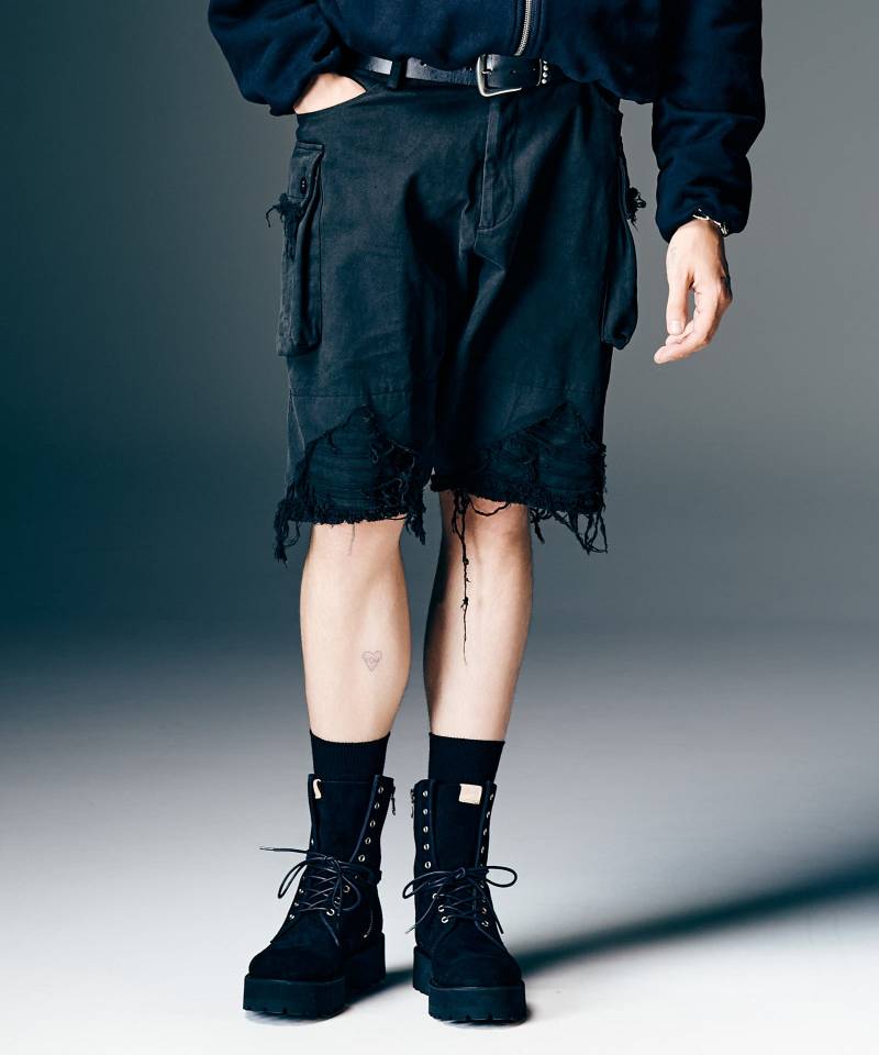 【予約商品】glamb(グラム) Crush Cargo Shorts / クラッシュカーゴショーツ - Black