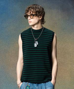 【予約商品】glamb(グラム)GB0225/KNT04 : No Sleeves Border Knit / ノースリーブボーダーニット - Black