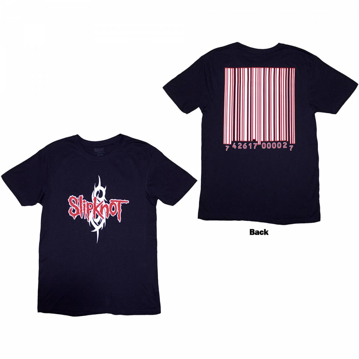 【予約商品】SLIPKNOT バンドTシャツ ユニセックス: Barcode (Navy Blue) (Back Print) - NAVY BLUE