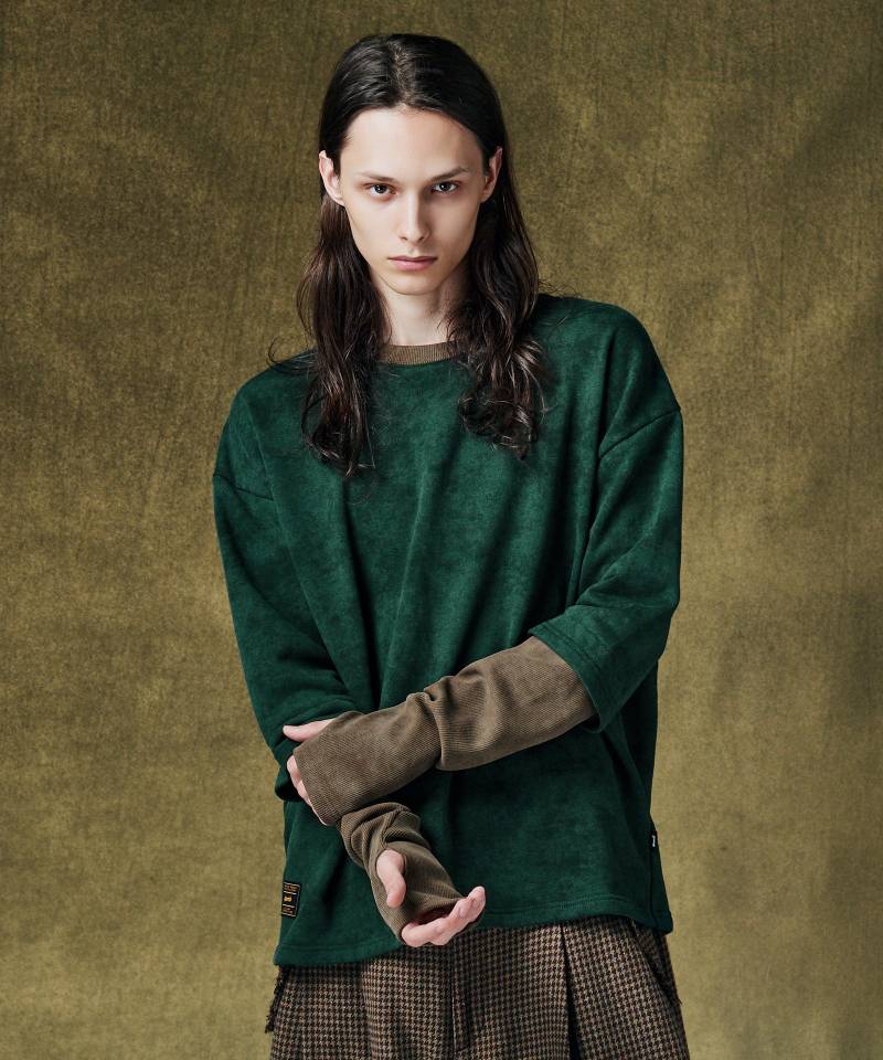 【予約商品】glamb(グラム) Layered Sleeves Sweat / レイヤードスリーブスウェット - Green