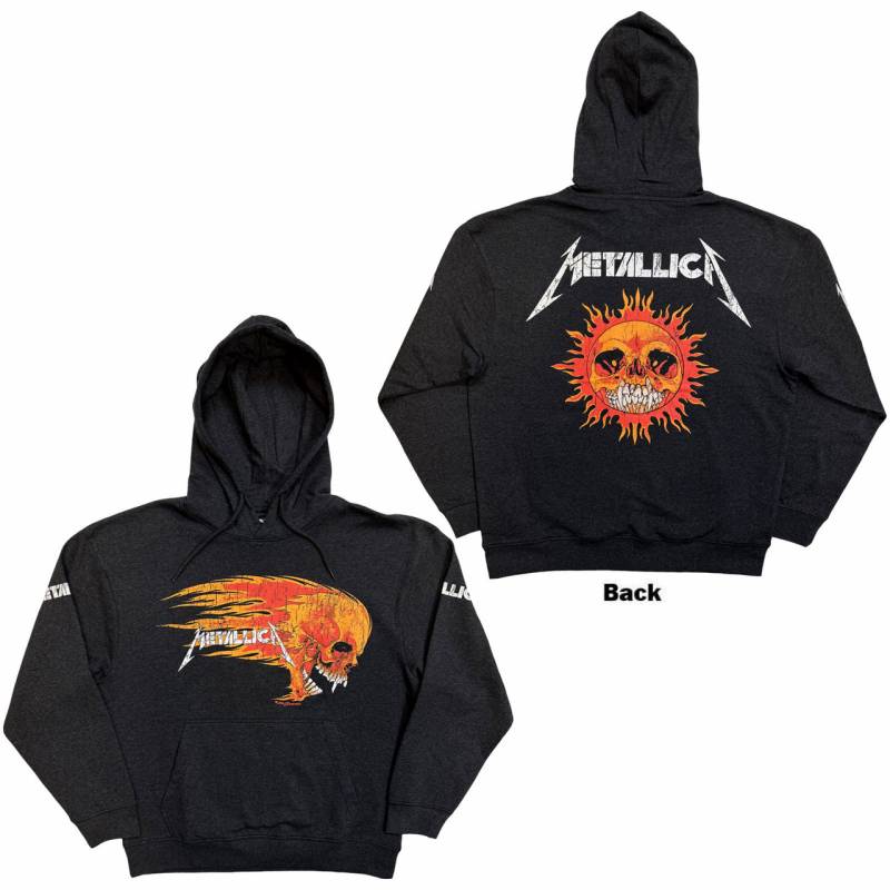 【予約商品】METALLICA Unisex Pullover Hoodie: Worn Pushead Flaming Skull (Charcoal Grey) (Back Print)