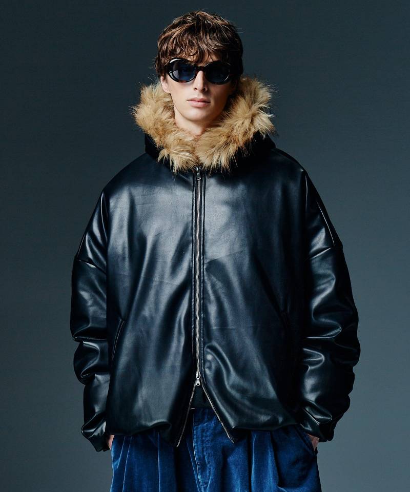 【予約商品】glamb(グラム) Synth Leather Puff Jacket / シンセレザーパフジャケット - Black