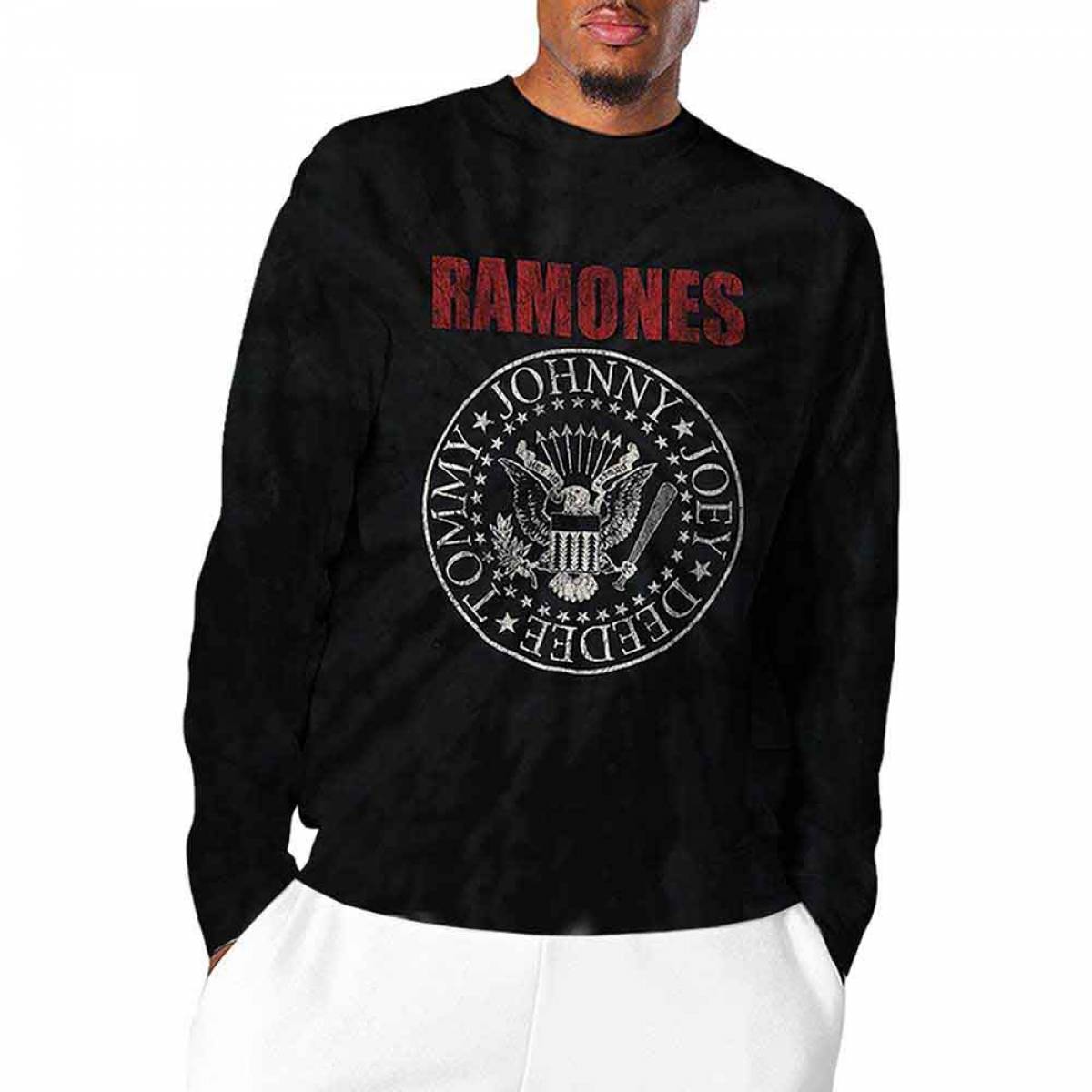 【予約商品】RAMONES Unisex Long Sleeve バンドTシャツ: Presidential Seal (Black) (Wash Collection) - BLACK