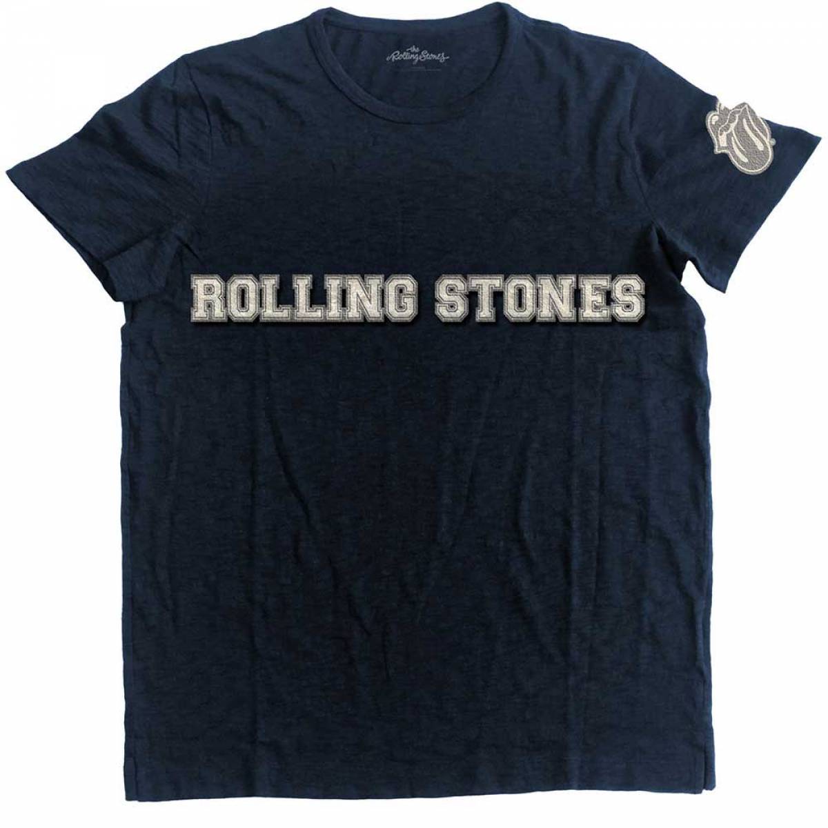 【予約商品】THE ROLLING STONES バンドTシャツ ユニセックス: Logo&TongueApplique(Embellished) - NAVY