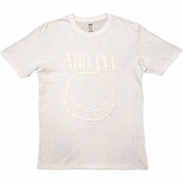 【予約商品】NIRVANA バンドTシャツ ユニセックス: White Happy Face (White) (Hi-Build) - WHITE
