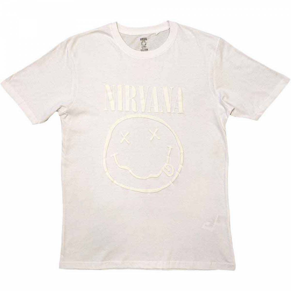 【予約商品】NIRVANA バンドTシャツ ユニセックス: White Happy Face (White) (Hi-Build) - WHITE
