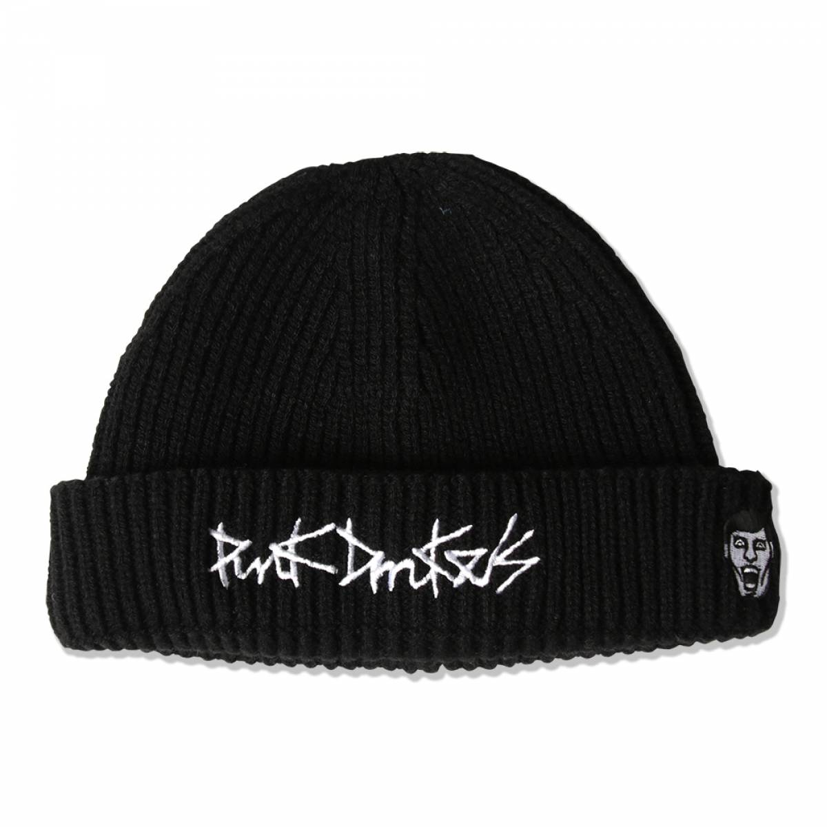 【予約商品】PUNK DRUNKERS (パンクドランカーズ) ペンで描いた様なロゴのニットCAP - BLACK
