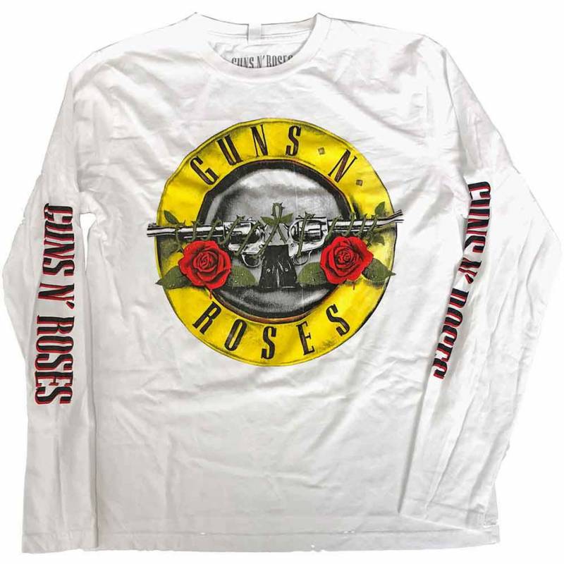 【予約商品】GUNS N' ROSES Unisex Long Sleeve バンドTシャツ: Classic Logo (White) (Sleeve Print) (Small)