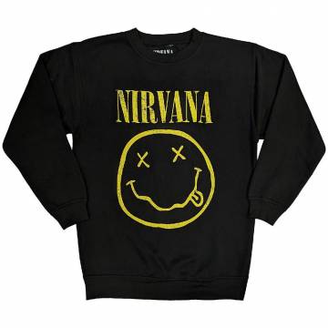 【予約商品】NIRVANA Unisex Sweatshirt: Yellow Happy Face (Black) - BLACK