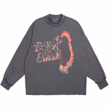 【予約商品】BILLIE EILISH Unisex Long Sleeve バンドTシャツ: Neon Silhouette (Charcoal Grey) - CHARCOAL GREY