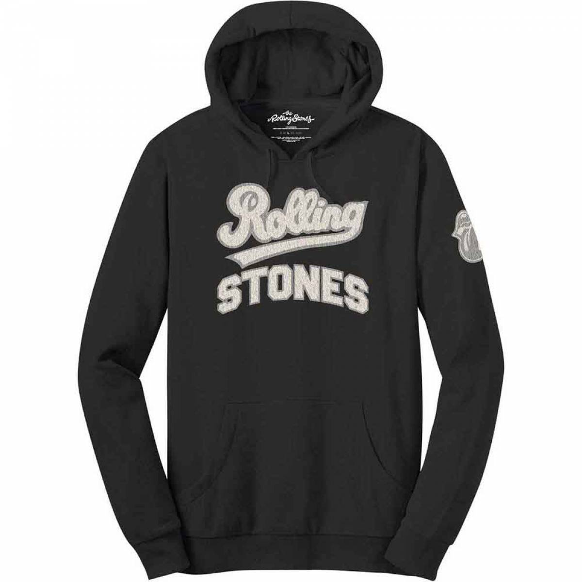 【予約商品】THE ROLLING STONES Unisex Pullover Hoodie: Team Logo & Tongue Applique (Black) (Embellished) - BLACK