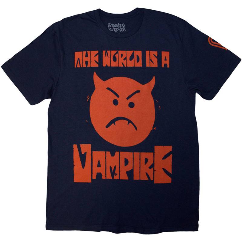 【予約商品】THE SMASHING PUMPKINS バンドTシャツ ユニセックス: World Is A Vampire (Navy Blue) (Back Print) - NAVY BLUE