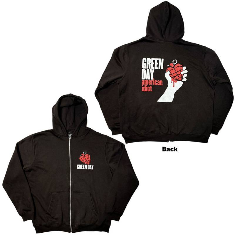 【予約商品】GREEN DAY Unisex Zipped Hoodie: American Idiot (Black) (Back Print) - BLACK