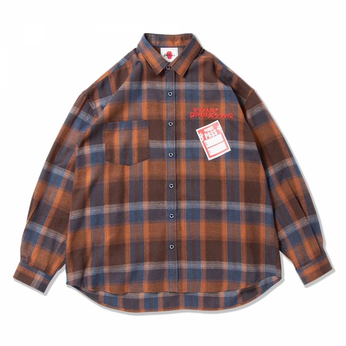 【予約商品】PUNK DRUNKERS (パンクドランカーズ) GUESTパスネルシャツ - ORANGE CHECK