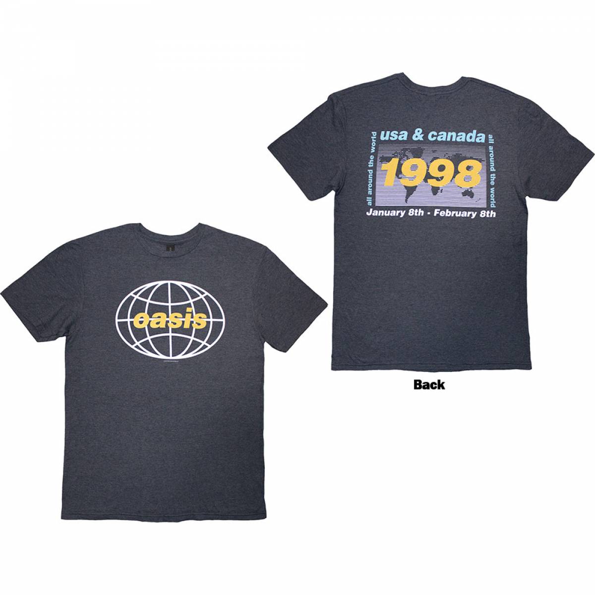 【予約商品】OASIS バンドTシャツ ユニセックス: 1998 World Tour - USA/Canada (Navy Blue) (Back Print) - NAVY BLUE
