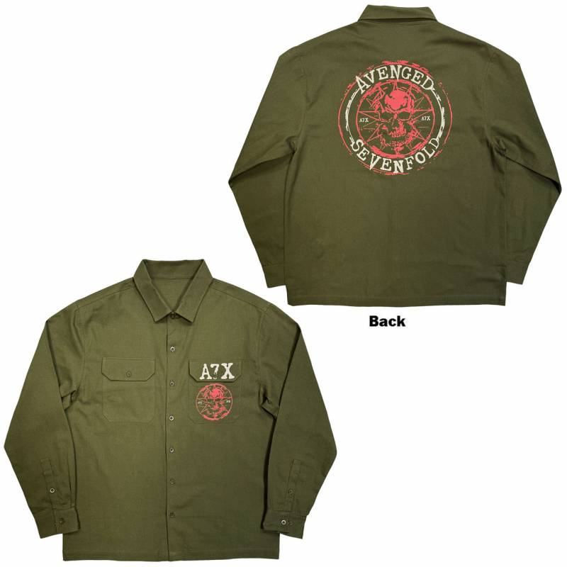 【予約商品】AVENGED SEVENFOLD Unisex Casual Shirt: Skull Emblem (Green)