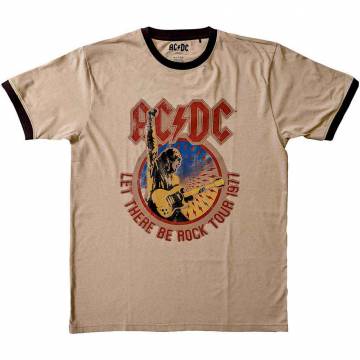 【予約商品】AC/DC Unisex Ringer バンドTシャツ: Let There Be Rock Tour '77 (Sand) - SAND