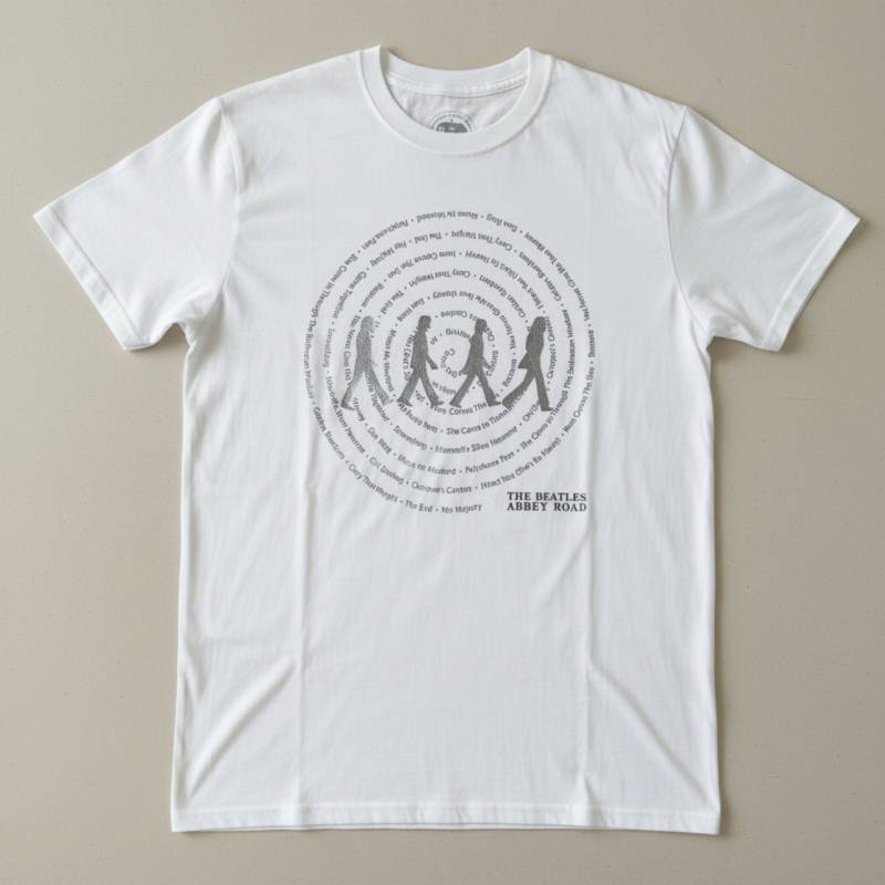 【予約商品】THE BEATLES バンドTシャツ ユニセックス: Abbey Road Songs Swirl Foiled (White) (Embellished)