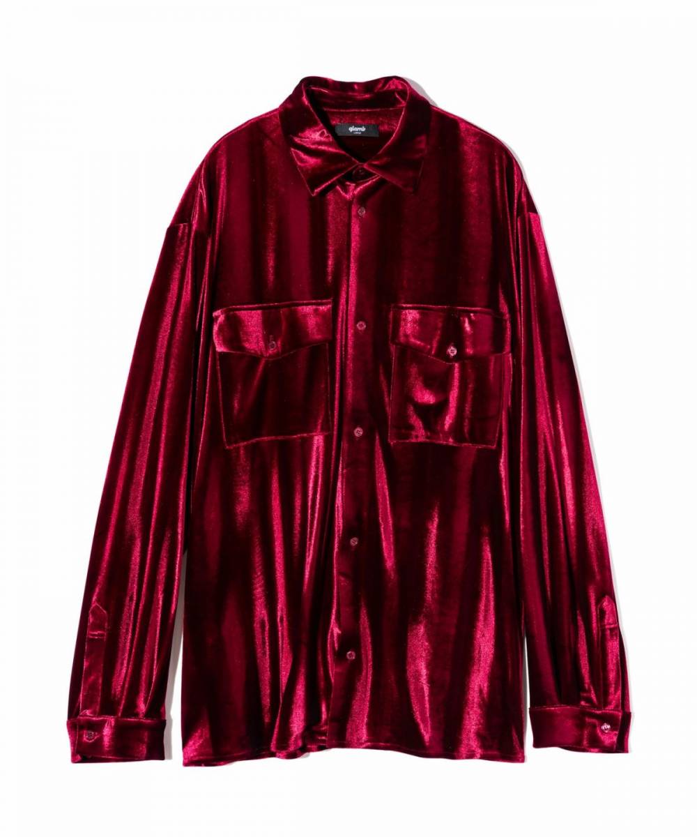 【予約商品】glamb(グラム) GB0424/SH08 : Glamorous Shade Velour Shirt / グラマラスシェイドベロアシャツ - Red