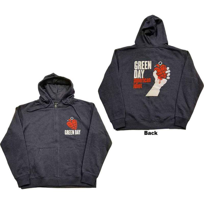 【予約商品】GREEN DAY Unisex Zipped Hoodie: American Idiot (Navy Blue) (Back Print) - NAVY BLUE