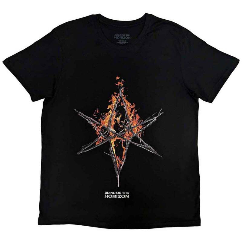 【予約商品】BRING ME THE HORIZON バンドTシャツ ユニセックス: Flame Hex & Text Logo (Black) - BLACK
