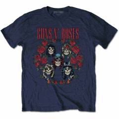 【予約商品】GUNS N' ROSES バンドTシャツ ユニセックス: Skulls Wreath (Navy Blue)