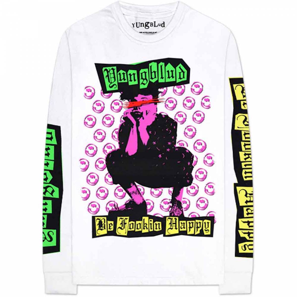 【予約商品】YUNGBLUD Unisex Long Sleeve バンドTシャツ: Punker (White) (Back & Sleeve Print) - WHITE