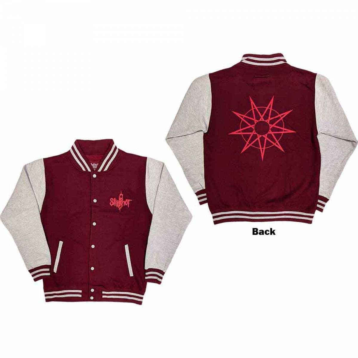 【予約商品】SLIPKNOT Unisex Varsity Jacket: 9 Point Star (Maroon Red & Grey) (Back Print) - MAROON RED & GREY