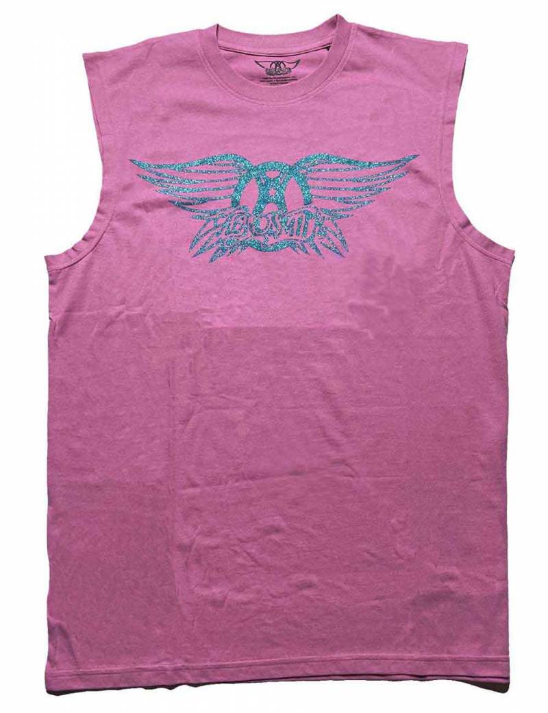 【予約商品】AEROSMITH Unisex Tank バンドTシャツ: Glitter Print Logo (Pink) (Embellished)