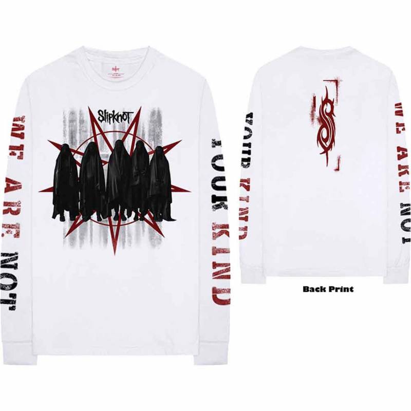 【予約商品】SLIPKNOT Unisex Long Sleeve バンドTシャツ: Shrouded Group (White) (Back & Sleeve Print)