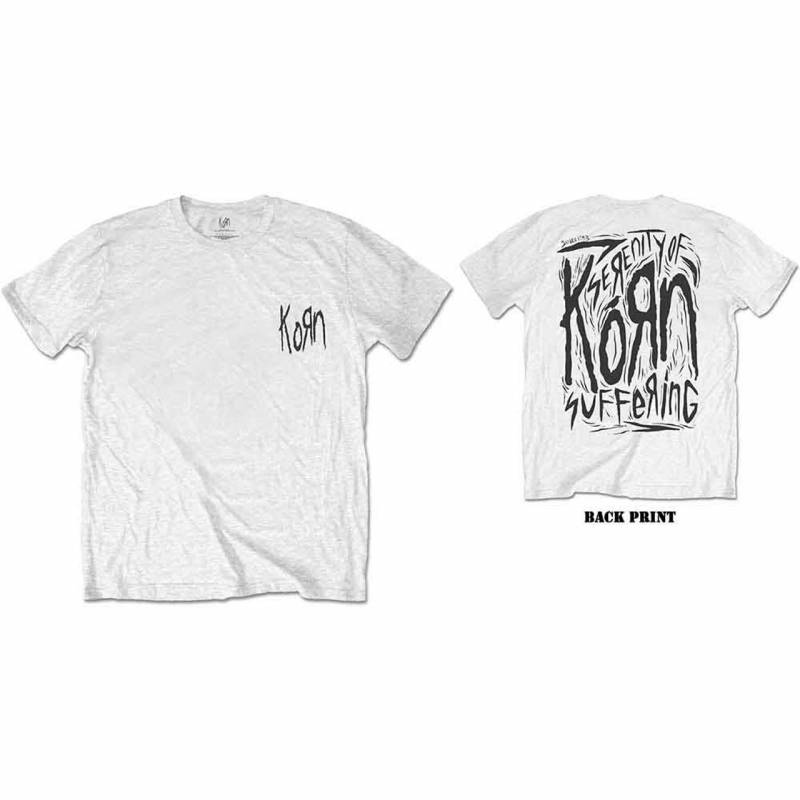 【予約商品】KORN バンドTシャツ ユニセックス: Scratched Type (White) (Back Print)