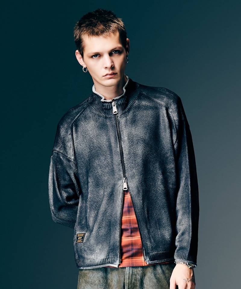 【予約商品】glamb(グラム) Paraffin Coated Knit Blouson / パラフィンコートニットブルゾン - Black