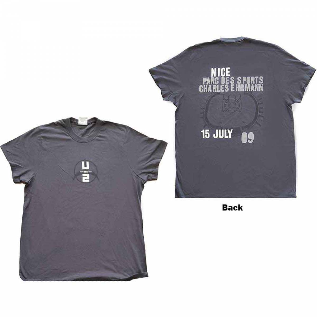 【予約商品】U2 バンドTシャツ ユニセックス: 360 Degree Tour Nice 2009 (Grey) (Back Print & Ex-Tour) (Medium) - GREY