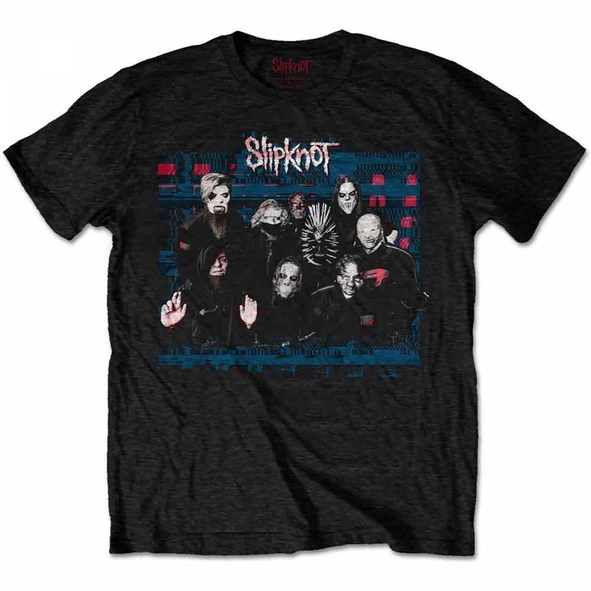 【予約商品】SLIPKNOT バンドTシャツ ユニセックス: WANYK Glitch Group (Black) (Back Print) - BLACK