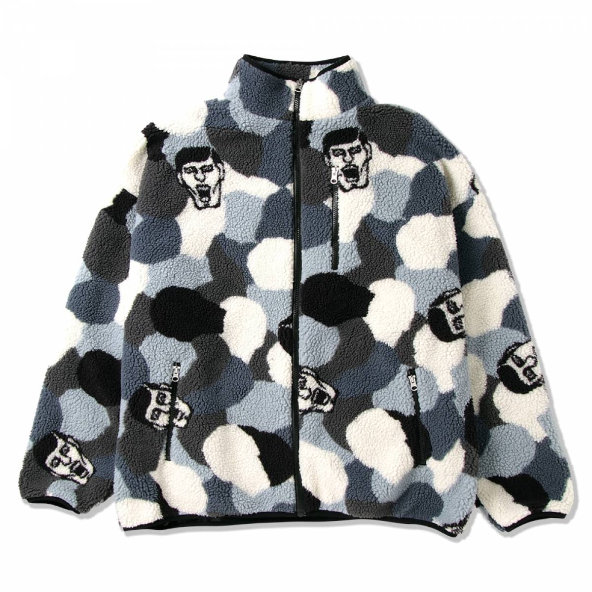 【予約商品】PUNK DRUNKERS (パンクドランカーズ) あいつ迷彩ボアフリースJKT - BLACK
