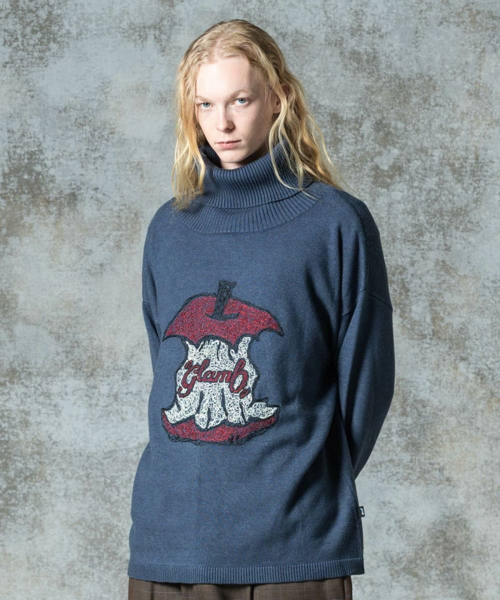 【予約商品】glamb(グラム)GB0325/KNT05 : Eaten Apple Turtle Neck Knit / イートゥンアップルタートルネックニット - Blue