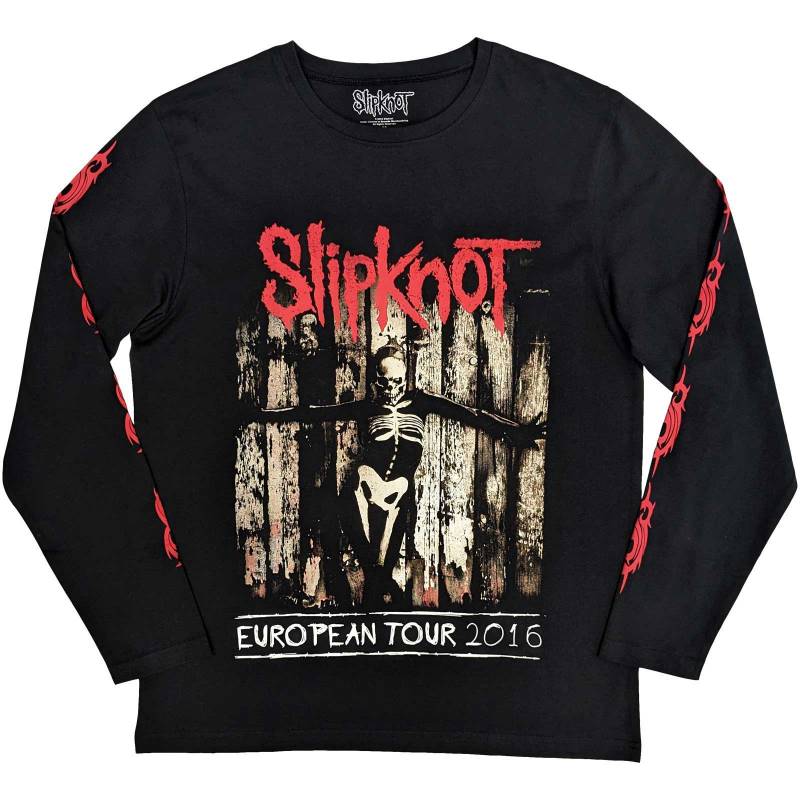 【予約商品】SLIPKNOT Unisex Long Sleeve バンドTシャツ: Skeleton Flag (Black) (Back & Sleeve Print) - BLACK