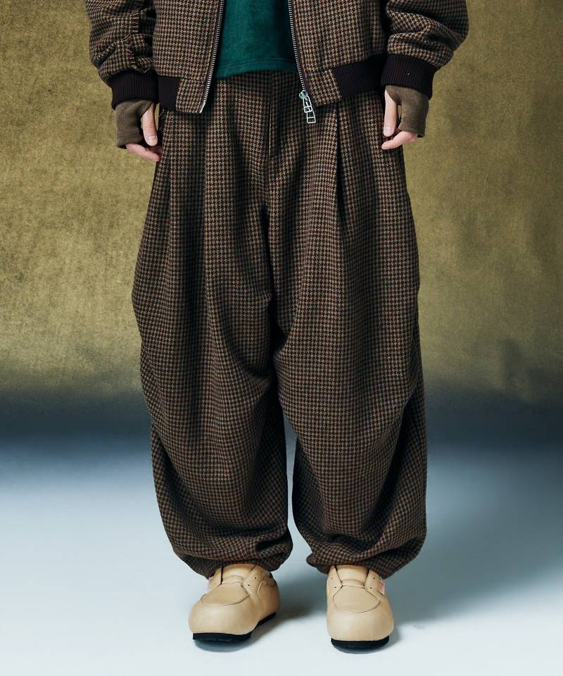 【予約商品】glamb(グラム) Damage Houndstooth Pants / ダメージハウンドトゥースパンツ - Brown