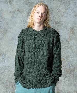 【予約商品】glamb(グラム)GB0325/KNT12 : Damage Pullover Knit / ダメージプルオーバーニット - Khaki