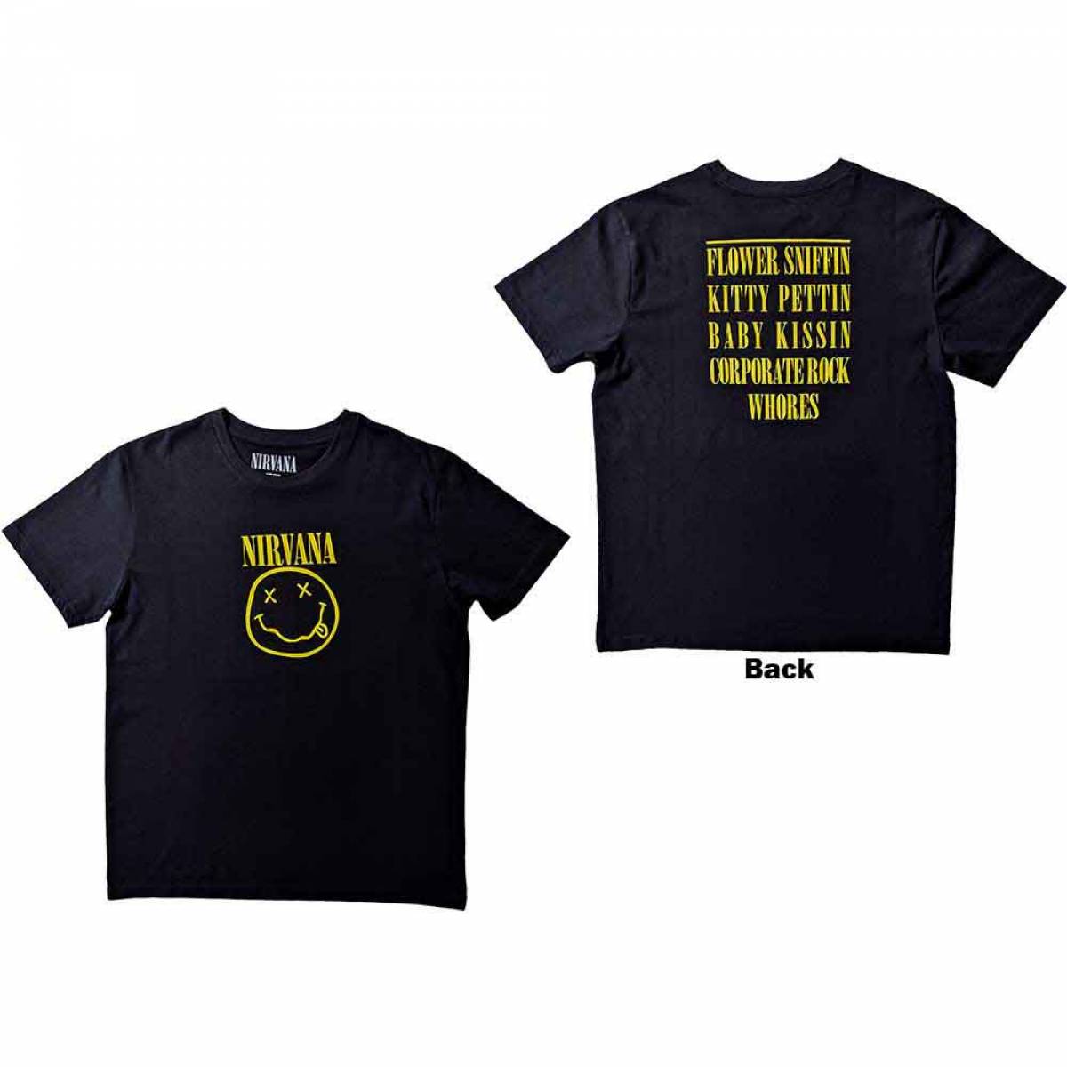 【予約商品】NIRVANA バンドTシャツ ユニセックス: Flower Sniffin (Black) (Back Print) - BLACK