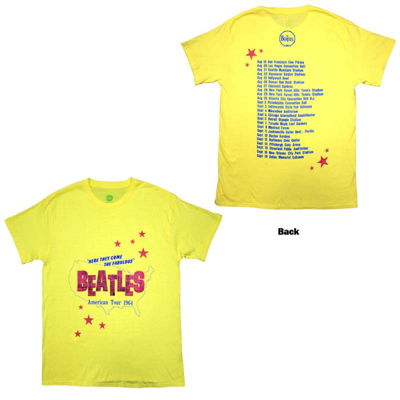 【予約商品】THE BEATLES バンドTシャツ ユニセックス: American Tour '64 (Yellow) (Back Print)