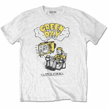 【予約商品】GREEN DAY バンドTシャツ ユニセックス: Longview Doodle (White) - WHITE