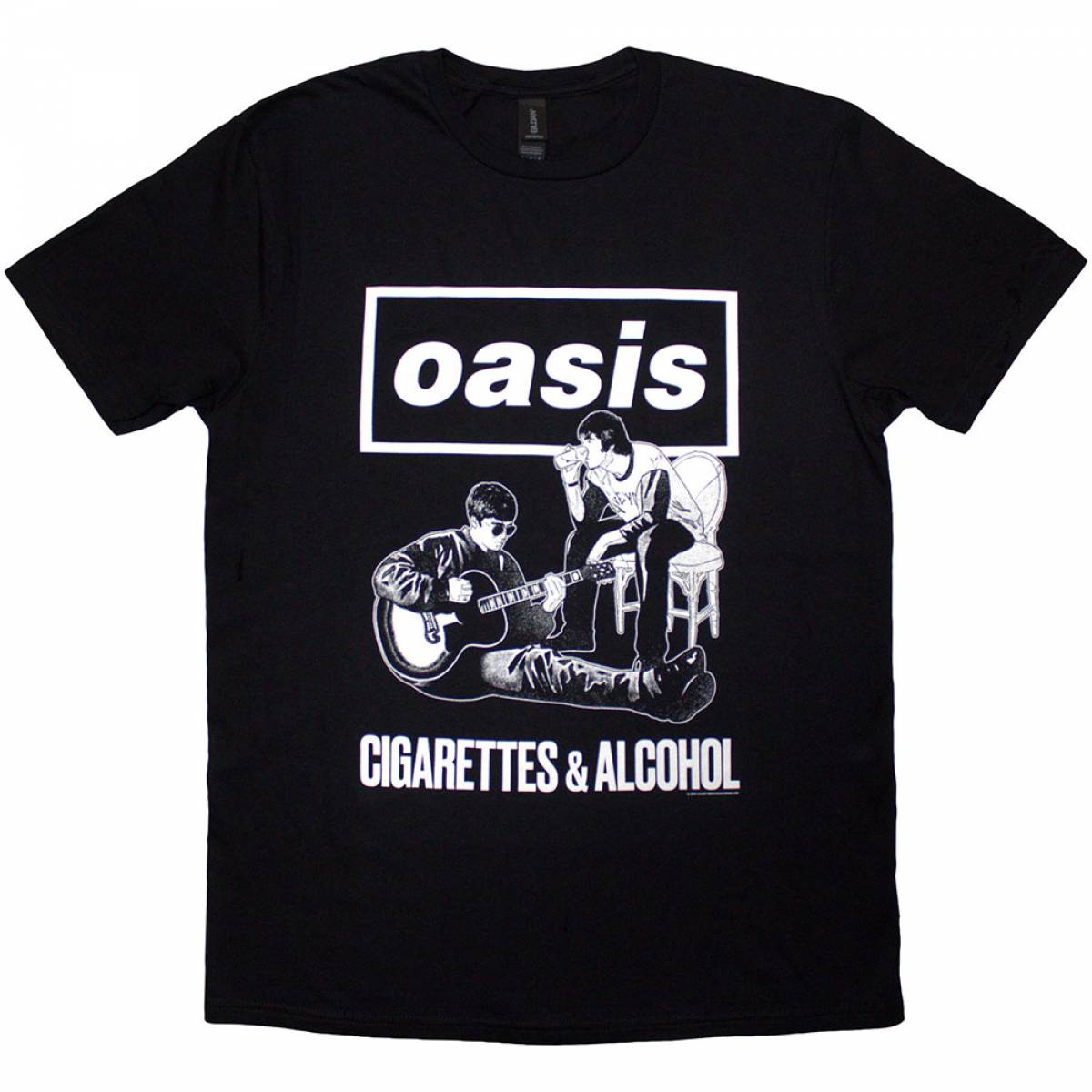 【予約商品】OASIS バンドTシャツ ユニセックス: Cigarettes & Alcohol Illustration Mono (Black) - BLACK