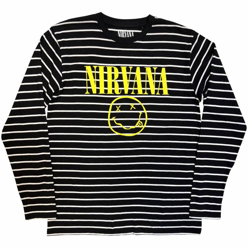 【予約商品】NIRVANA Unisex Sweatshirt: Yellow Happy Face Striped (Black & White)