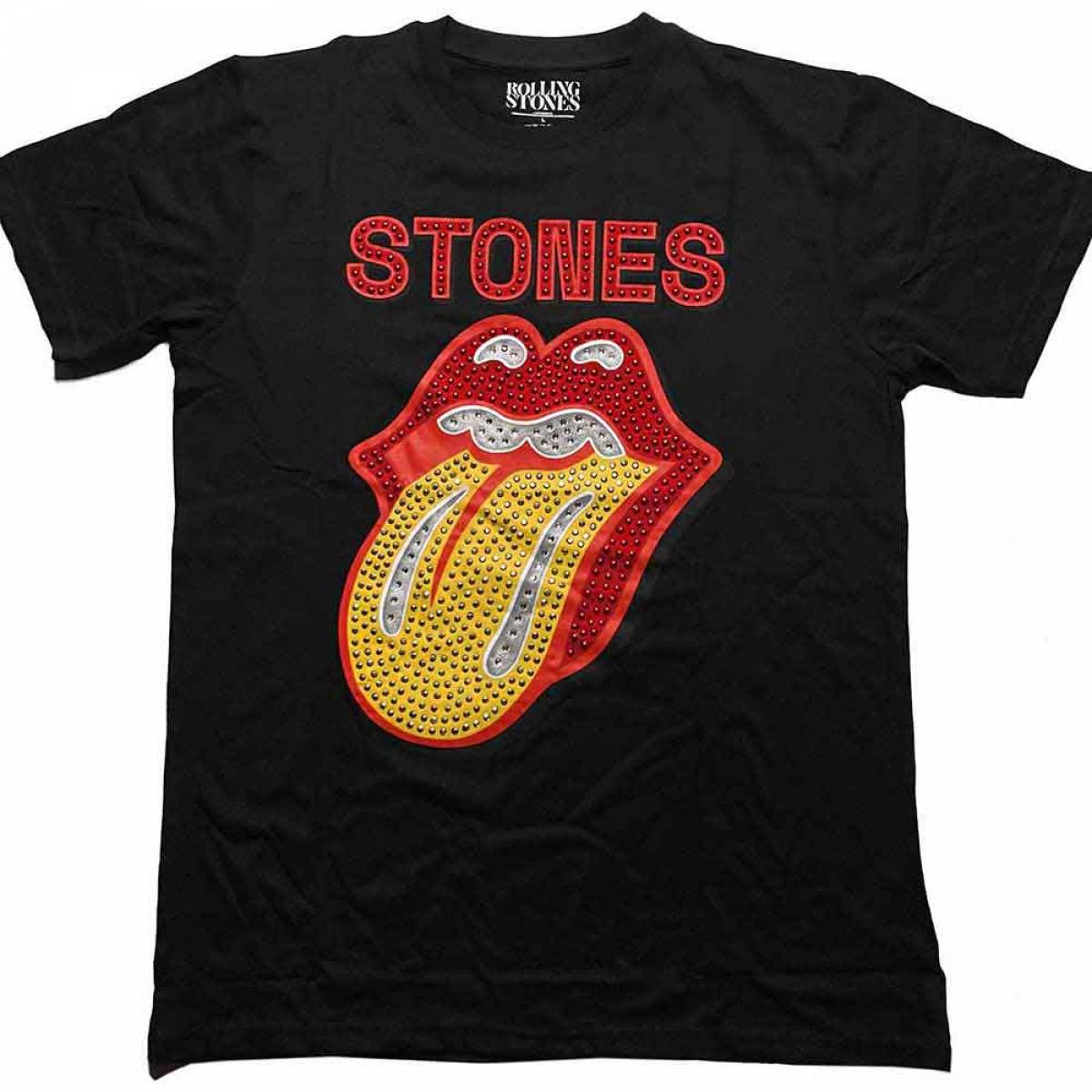 【予約商品】THE ROLLING STONES バンドTシャツ ユニセックス: Dia Tongue (Black) (Embellished) - BLACK