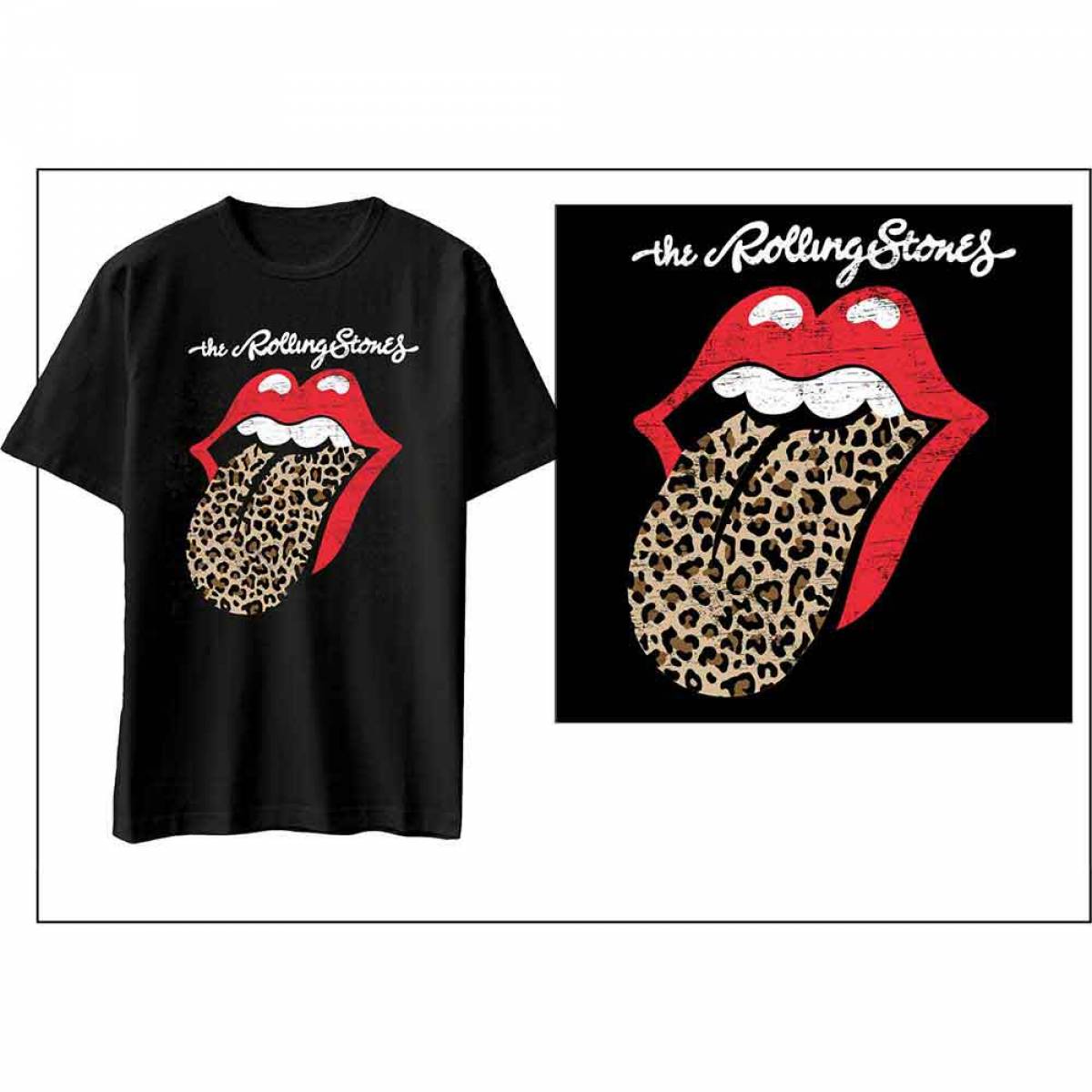 【予約商品】THE ROLLING STONES バンドTシャツ ユニセックス: Leopard Print Tongue (Black) - BLACK