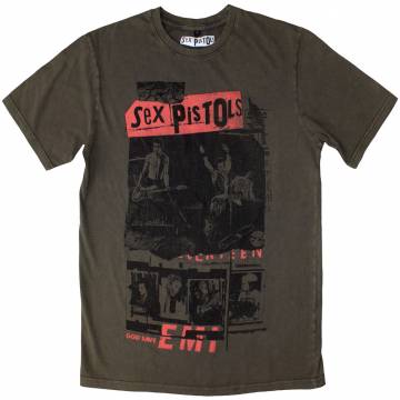 【予約商品】THE SEX PISTOLS Unisex Stone Wash バンドTシャツ: Photo Collage - GREEN